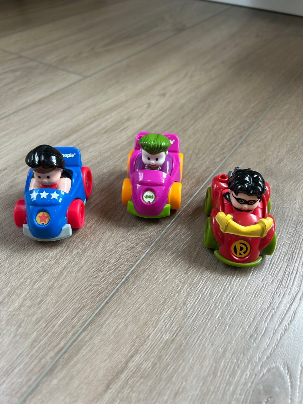 Fisher Price Little People Superhero Wheelies. Robin, The Joker and Winder Woman